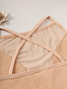 CELILIN Women's Halter Mesh Seamless Bra, Ribbed Crisscross Back Crop Tank Top For Summer Outfits, Yoga & Casual Wear - Apricot - View 7