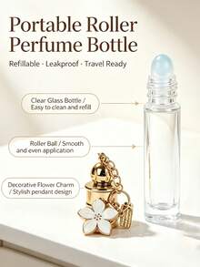 10ml Refillable Roller Empty Perfume Bottle And Free Gift, Clear Glass Travel Perfume Vial With Roller Ball, Decorative Flower Charm Keychain, Leakproof Portable Oil Sample Dispenser, Travel Essential Items, Perfume Travel Refillable, Travel Bottles - View 8