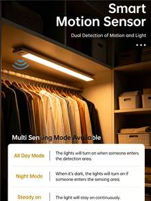 1pc Motion Sensor Wireless LED Light, 3 Color Modes, USB Rechargeable Lamp, Ultra-Thin Smart LED Cabinet Closet Light, Comes With Charging Cable, Suitable For Cabinet, Kitchen, Bedroom, Staircase Lighting - Side-lit 3-color - View 5