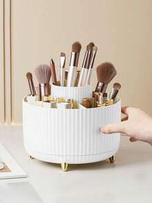 1pc Luxury Classic Solid Color Rotating Acrylic Rack 2-In-1 Makeup Organizer Box, Pen Holder, Jewelry Storage, Space Saving Storage Basket, Storage Furniture, Display For Cosmetics, Makeup Accessories, Bathroom, Travel, Vanity, Home Office Essentials - Multicolor - View 15