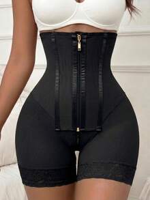 1pc Colombia High Waist Shaping Shorts, Body-Shaping Panty, Zipper Closure, Tummy Control, Suitable For Multiple Occasions - Black - View 3