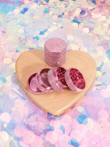 1pc Iridescent Full Rhinestone Luxury Round Multi-Function Grinding Box, Glitter Rhinestone Dried Flower & Spice Crusher, Exquisite Holiday Gift - View 4