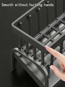 1pc Kitchen Sink Sponge Organizer, Self-Draining Sink Storage Box With Removable Tray, Dish Sponge Holder, Soap Dispenser Brush Rack, Suitable For Bathroom, Black With Handle - Multicolor - View 8