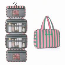 Tas Perlengkapan Mandi Lipat Bergaris yang Dipersonalisasi dengan Gantungan, Tas Kosmetik Portabel Multi-Kompartemen Kapasitas Besar, Hadiah Ideal - MultiWarna - View 20
