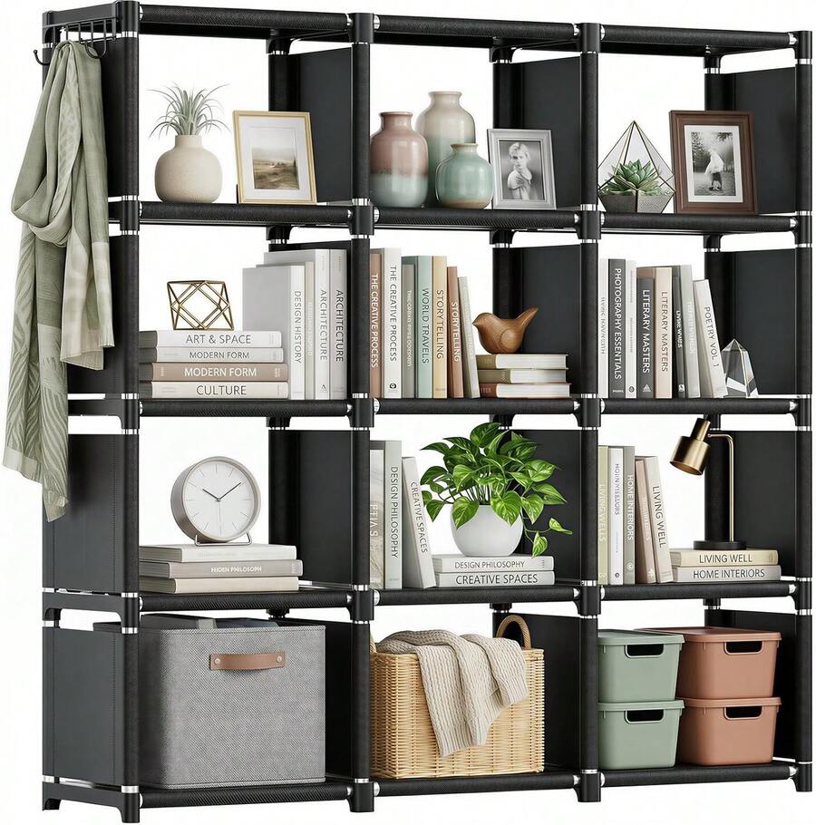 Mavivegue Book Shelf, 12 Cube Storage Organizer, DIY Bookcase, Metal Bookshelf,Tall Book Case For Bedroom, Living Room,Office,Closet, Black Cubicle Rack O2GB - Black - View 1