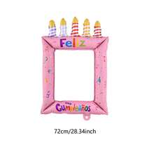Handheld Candle Birthday Cake Photo Frame Balloon Spanish Happy Birthday Print Feliz Cumpleaños Birthday Party Anniversary Decoration - Multicolor - View 6