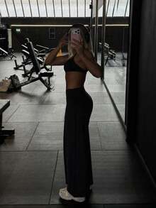 Women Fall Winter Crisscross Waist Wide Leg Yoga Pants, Tummy Control & Butt Lift, Buttery Soft Non-See Through Slim Stretch Pants For Gym Daily Wear - Black - View 6