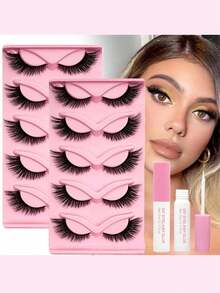 SRCKFIZ Cat Eye False Eyelashes Set 10 Pairs, Fluffy Lightweight 3D Faux Mink Tail-Curled Lashes, 2 Includes Eyelash Glue, Lightweight Reusable Dramatic Style For Women, Suitable For Cosplay And Weddings - Multicolor - View 10