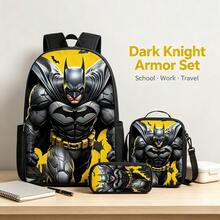 Warner Bros مجموعة حقيبة ظهر WB Bat 3 قطع، حقيبة ظهر كاجوال، حقيبة ظهر طالبة بأسلوب جامعي عصري مع طباعة، حقيبة ظهر خارجية بسعة كبيرة، حقيبة ظهر كرتونية لطيفة، العودة إلى المدرسة، هالوين، هدية عيد الميلاد، حقيبة هالوين - متعدد الألوان - مشاهدة 9