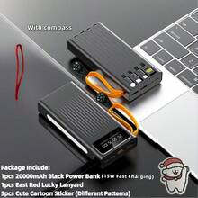 LADAPU 10000/20000/30000mAh超大容量5V2A便携式快充移动电源，高颜值商务简约风格充电器，内置4根电缆，4种模式超亮露营灯，旅行必备，适用于iPhone 6 7 8 X XR 11 12 13 14 15 16 Pro Max适用于iPad、Android手机，送给家人、朋友、孩子、生日、圣诞节、冬季、的礼物适合户外玩耍、购物、旅行、便携式电源超级快速充电，LED电量显示，适用于带有USB和Type-C端口的Android和iPhone设备的便携式充电器，安全稳定的聚合物锂电池。 - 黑色 - 查看 12