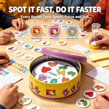 1Set Spot Matching Round Card Game, Fast Find Duel Playing Cards, Portable Tin Storage Box, Thick Paper Material, Bright Cartoon Icon Style, Interactive Party Game For Friend Gathering, Holiday Leisure Time - Multicolor - View 1