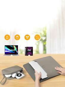 SENLASI 13/14 Inch Laptop Sleeve PU Leather Protective Case And Accessory Bag, Compatible With MacBook, HP Chromebook Surface Notebook, Portable Laptop Sleeve, Light Gray - View 8
