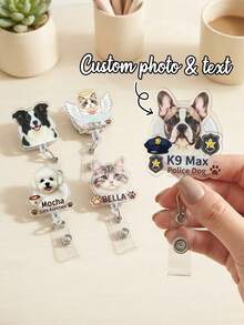 1pc Custom Photo Pet Badge Reel, Personalized Dog Cat Portrait Retractable ID Badge Holder, Pet Name Badge Clip, Custom Pet Photo Nurse Worker ID Badge Reel - Multicolor - View 2