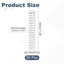 50Pcs 304 Stainless Steel Compression Springs, 0.3mm X 6mm X 35mm Small And Tiny Pen Spring For Home Repair And DIY, Workshop And Industrial Use, Silver Tone - 6mmx35mm - View 2