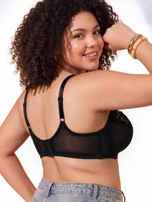 1pc Plus Size Women's Wireless Lace Bra, Breathable Anti-Slip, High Support, Adjustable Straps, Seamless Design, Suitable For Daily Wear - Black - View 8