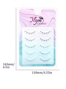 5 Pairs Cat Ear Faux Lower Eyelashes, Ultra-Fine Transparent Stem, Comfortable For Beginners, Hair-Flow Style, Korean & Japanese Light Makeup, Suitable For Dates And Parties, Multiple Styles - Black - View 11
