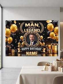 1pc - Customized Happy Birthday Backdrop, Customized Black & Gold Theme Printed Poster - Personalized Birthday Party Customized Photo And Name Poster - Suitable For Party Decorations, Birthday Gifts, Gallery Decor And Photo Props, Party Decorations, Unique Personalized Background Photography And Display, Party Decorations, Multi-Functional, Durable, Highly Decorative, Summer Holiday - Multicolor - View 6