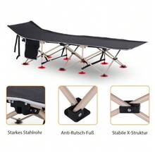 Folding Camping Cot With Carrying Bag 190 X 68 X 52 Cm Oxford Black Ideal For Camping & Outdoor Activities - Black - View 4