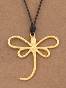 SUPBORA 1pc Fashion Matte Gold/Silver Large Dragonfly Pendant Black Wax Rope Necklace, Suitable For Women's Daily Wear - Gold and Silver - View 11
