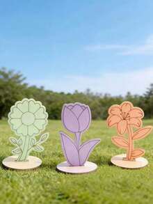 6 Types Of Floral Shaped Natural Wood Blank, Unpainted Natural Wood Floral Handmade Materials, DIY Free Painting, Suitable For Home Decor, Personalized Photo Display, Art Project Gifts, Birthday And Graduation Ceremonies And Other Occasions. - Multicolor - View 11