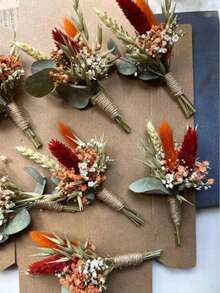 12/8/1 Handmade Mini Artificial Flower Bouquet, Suitable For Autumn/Winter Wedding Decoration, Men's Boutonniere, Table Centerpiece Decoration, Birthday Cake Decoration, Christmas/Halloween Gift Packaging, Eucalyptus, Baby's Breath, Rabbit Tail Grass - G218 - View 2