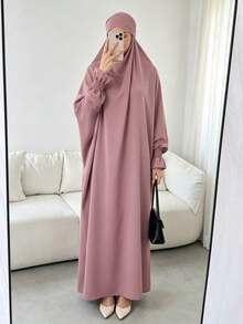 1pc Solid Color Muslim Leg-Of-Gigot Sleeve Cuff Design Hijab Series Abaya, Suitable For Daily Prayer, Minimalist And Lightweight - Multicolor - View 16