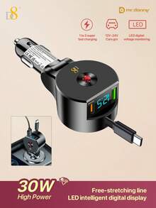 D8 3-In-1 Retractable Car Charger | 30W PD + 18W QC3.0 Fast Charging, USB-C Multi-Port Car Charger | Foldable & Retractable Cable, Portable Mini Travel Charging Essential | Compatible With IPhone 17/16/15, Ma*Book & S24/S23+ Fast Charging - Multicolor - View 14