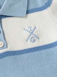 Boys' Thick Striped Knit Sweater With Turn-Down Collar, New Autumn/Winter Style - Blue - View 4