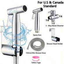 Stainless Steel Handheld Toilet Spray Gun Kit, Including Spray Gun, 59-Inch Hose, Tank Bracket, And 7/8-Inch Three-Way Valve Adapter. Easy Installation. Bathroom Cleaning Kit. - 7/8 - View 7