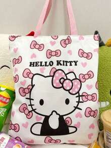 SANRIO Tas Tote Kanvas Lucu Hello Kitty Kuromi Motif My Melody Kapasitas Besar Tas Tangan Modis Cocok Untuk Mahasiswi dan Wanita Pekerja - MultiWarna - View 14