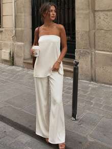 2 Peças Conjunto de Terno Feminino, Conjunto de Roupas de Verão para Senhoras, Conjunto Casual Elegante Feminino de 2 Peças Branco - Branco - Visão 3