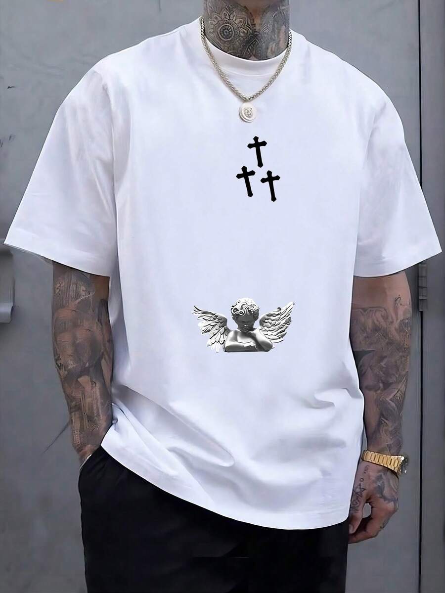 Men's T-Shirt With A Round Neck, Comfortable And Printed, Short-Sleeved And With An Exquisite Urban Style, Suitable For Wear In Spring And Summer, Off - 白色 - 查看 1