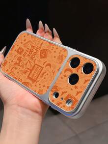 1pc Electroplated Silver Large Full-Screen Camera Window Phone Case, Spooky Book Club Theme, Pumpkin Ghost + Witch Element Pattern With Shockproof Function, Soft Protective Coating, Compatible With Apple 11, 12, 13, 14, 15, 16, 17 Pro Max Models, Minimalist Cute & Exquisite Phone Case Designed For Women And Girls - Silver - View 3