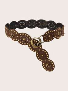 1pc Bohemian Western Style Vintage Patchwork Women's PU Belt, Jeans Accessory, Suitable For Party, Music Festival, Holiday - Brown Spliced Cross Metal - View 20