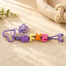 [Customized]1pc Handmade Woven Keychain, Colorful Acrylic Letters, Paired With One Star Pendant And Bell, Christmas Gift - Multicolor - View 12