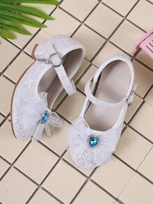 Children's Crystal Princess Shoes, Little Girls' Chunky Heel Buckle Dress Shoes For Stage Performance - White - View 2