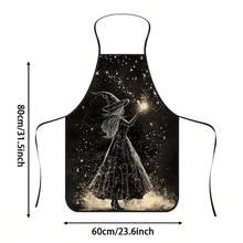 1pc Halloween Starry Sky Witch Print Apron, Featuring Pointed Hat Starry Magic Witch Pattern, Durable Cooking Apron Suitable For Bakers, Cake Decorators, BBQ Enthusiasts, Gardeners, Painters, Nail Artists - Perfect Gift For Home And Professional Chefs - Multicolor - View 13