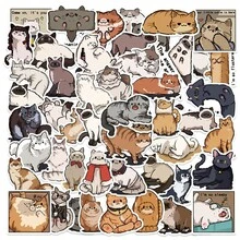 50pcs Original Cartoon Cute Kitten Stickers, Waterproof Decorative Decals For Notebook, Phone Case, Luggage - Multicolor - View 9