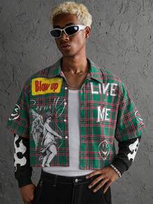 Modcrash Men's Plaid Letter Print Casual Versatile Daily Wear Shirt - Multicolor - View 7