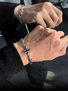 1pc Fashion Star Decor Chain Bracelet, Suitable For Men's Daily Wear - Silver - View 6