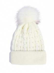 3pcs Winter 2025 New Women's Thermal Lined Cable Knit Pom Pom Hat & Scarf Set, Outdoor Cycling Warm 3 Pieces Set Unisex Solid Color - Multicolor - View 13