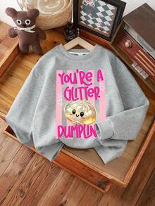 Street Sweet Style Fashion Personalized Casual Letter Print Crew Neck Sweatshirt + Versatile Cargo Pants, 2pcs Set For Girls Daily Autumn/Winter - Grey - View 3