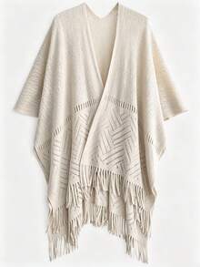 1pc Women's Hollow Design Lightweight Shawl, Bohemian Style Cardigan, Suitable For Travel And Office Air-Conditioned Room, Warm Knitted Cape-Style Blanket - Apricot - View 10