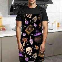 1pc Halloween Mysterious Magic Witch Print Apron, Featuring Magic Potion, Skull, Mandrake, Old Key Patterns, Durable Cooking Apron Suitable For Bakers, Cake Decorators, BBQ Enthusiasts, Gardeners, Painters, Nail Artists - Perfect Gift For Home And Professional Chefs - Multicolor - View 6