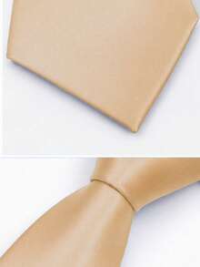 1pc Solid Color Satin Necktie, Men's Solid Color Tie Suitable For Business And Wedding (7cm) - Khaki - View 2