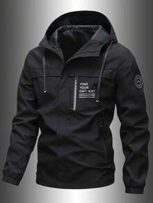 Men's Autumn/Winter Outdoor Hiking, Climbing, Camping, Windproof, Waterproof, Hooded Jacket Softshell Coat - Black - View 3