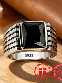 Anel de Banda Larga de Prata Esterlina 925 para Homens, Exalando Luxo Elegante e Estilo Popular, Adequado para Uso Diário, Presentes, Banquetes, Férias e Presentes para Amigos e Família - Prata - Visão 3
