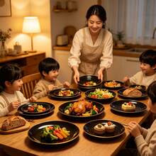 15pcs 7.5 Inch And 6pcs 10.25 Inch Black Single Ring Gold Rim Plates, 2 Sizes Available, Reusable And Washable, Perfect For Home, Hotel, Birthday, Outdoor And Various Party Events - Black - View 9