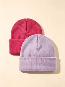 1pc/2pcs/3pcs Solid Color Children's Knitted Baby Hat, Suitable For 3-8 Years Old Boys And Girls, Autumn/Winter Outdoor Travel, Infant Warm Hat - Multicolor - View 23