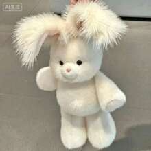 Fluffy White Rabbit Plush Doll, Cute Stuffed Rabbit, Holiday Party Decoration And Gift - Multicolor - View 9